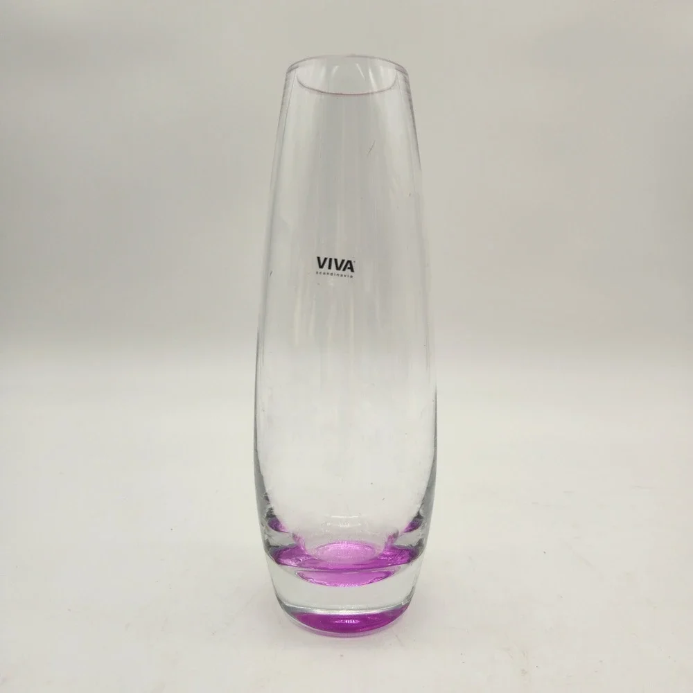 Viva Scandinavia Clear Glass Vase With Purple Weighted Base Handblown Minimalist